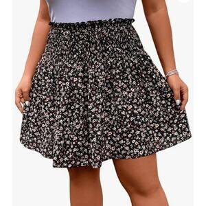 Floral Print Frill Trim Summer A Line Skirt XS